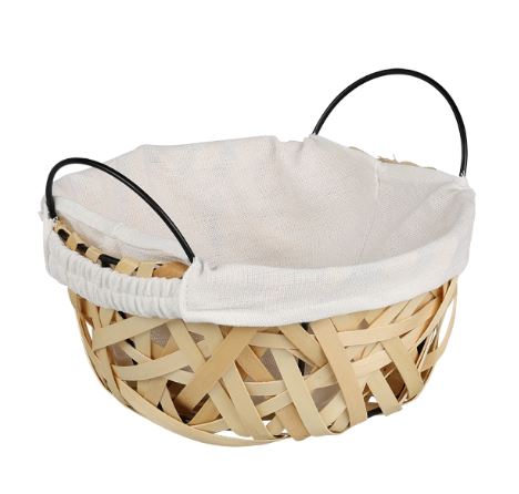CESTO PAO Ø20CM  MADEIRA C/FORRO ALGODAO